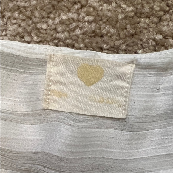 Elegant White Striped Button Up Blouse Sheer Flawed - Picture 7 of 7